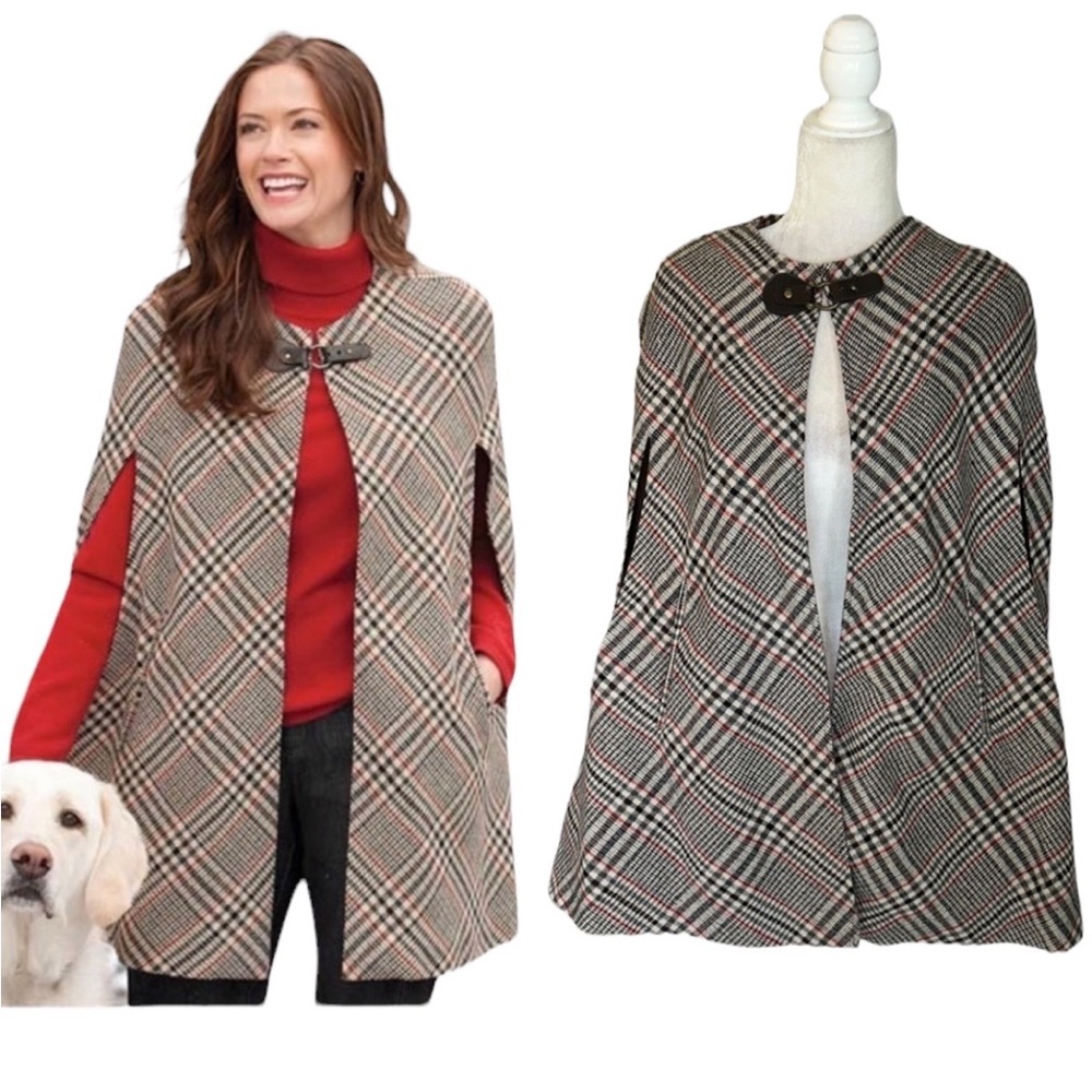 Tinley Road Houndstooth Plaid Poncho Cape - XS